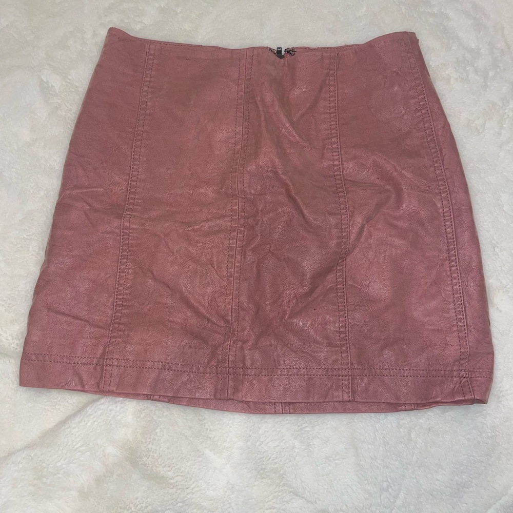 Free People pink vegan leather skirt
